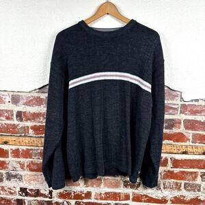 Vintage XG Sweater Size XL Grey White Stripe Ribbed Crewneck Pullover Skate Y2K